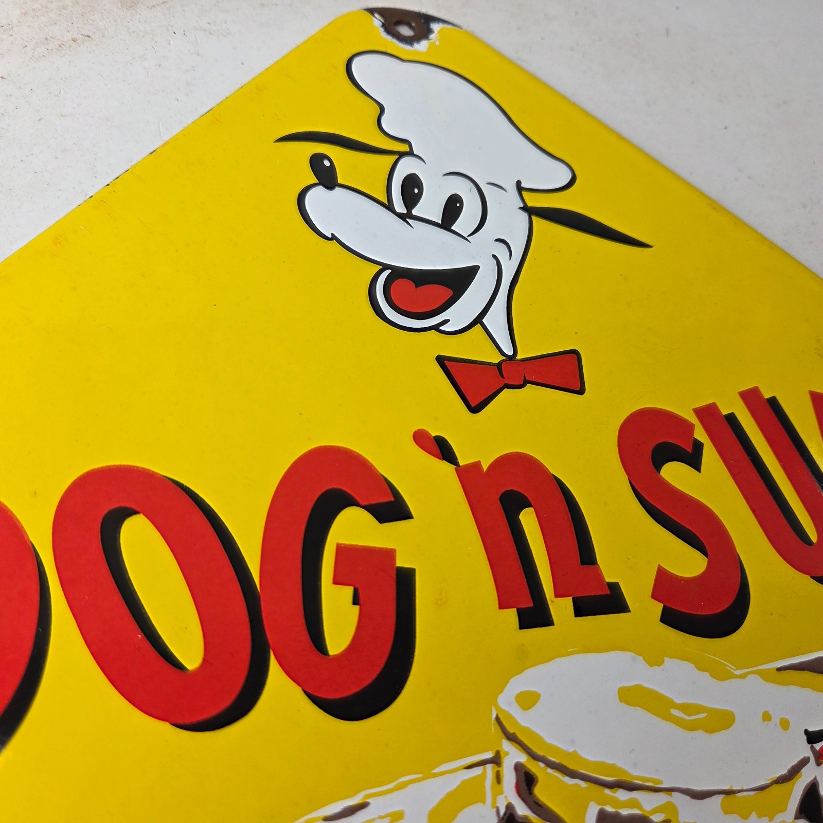 Vintage Dog n Suds Sign – Root Beer Gas Service Station Fast Food Porcelain Sign