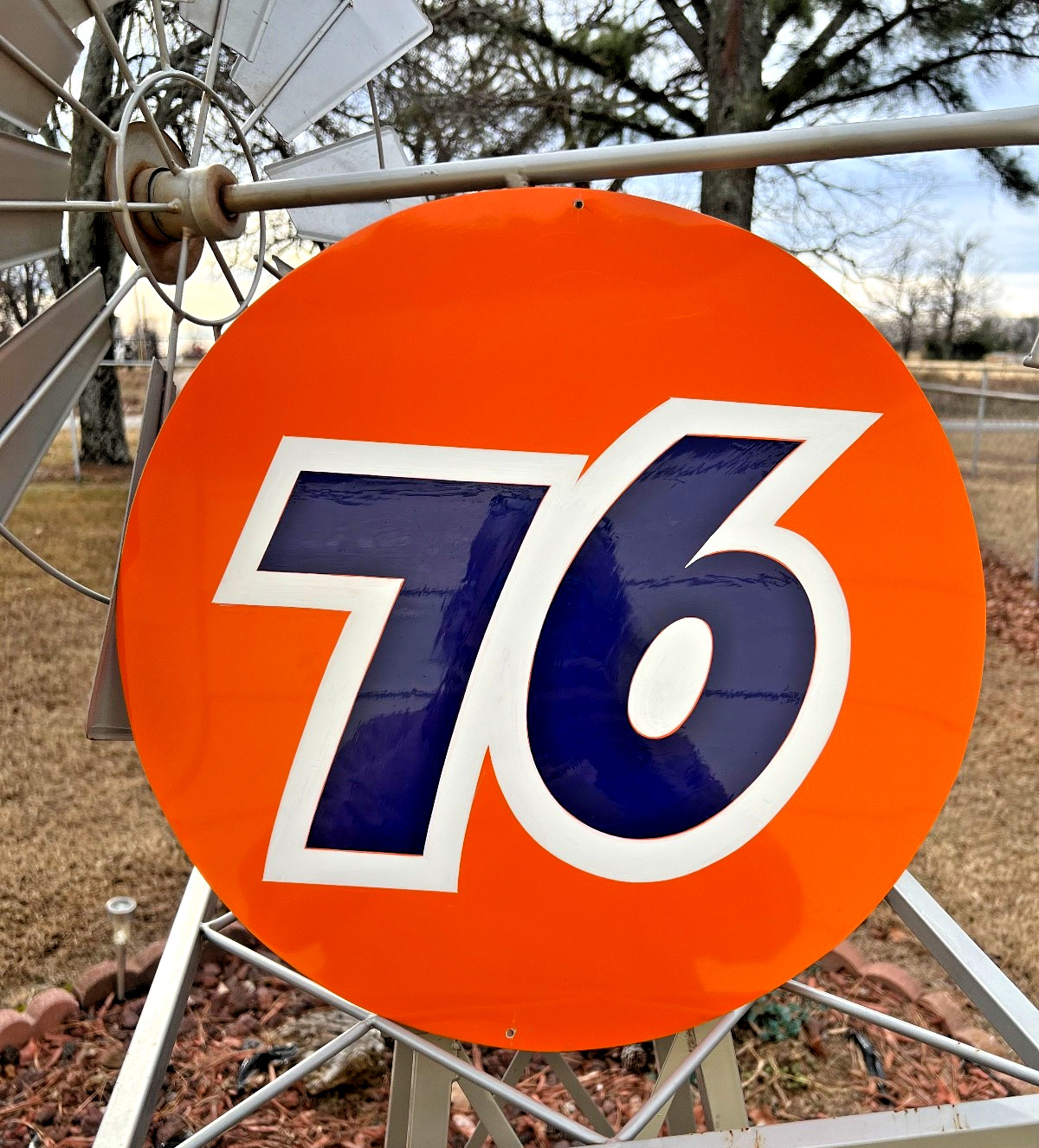 16″ Round HAND PAINTED SIGN Union 76 Ball Gas Oil Station Shop Garage Art