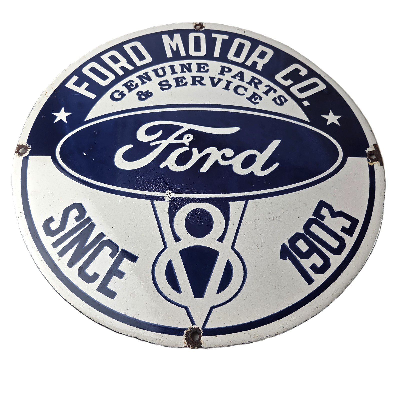 Vintage Ford Motors Sign – V8 Genuine Parts Service Dealership Porcelain Sign