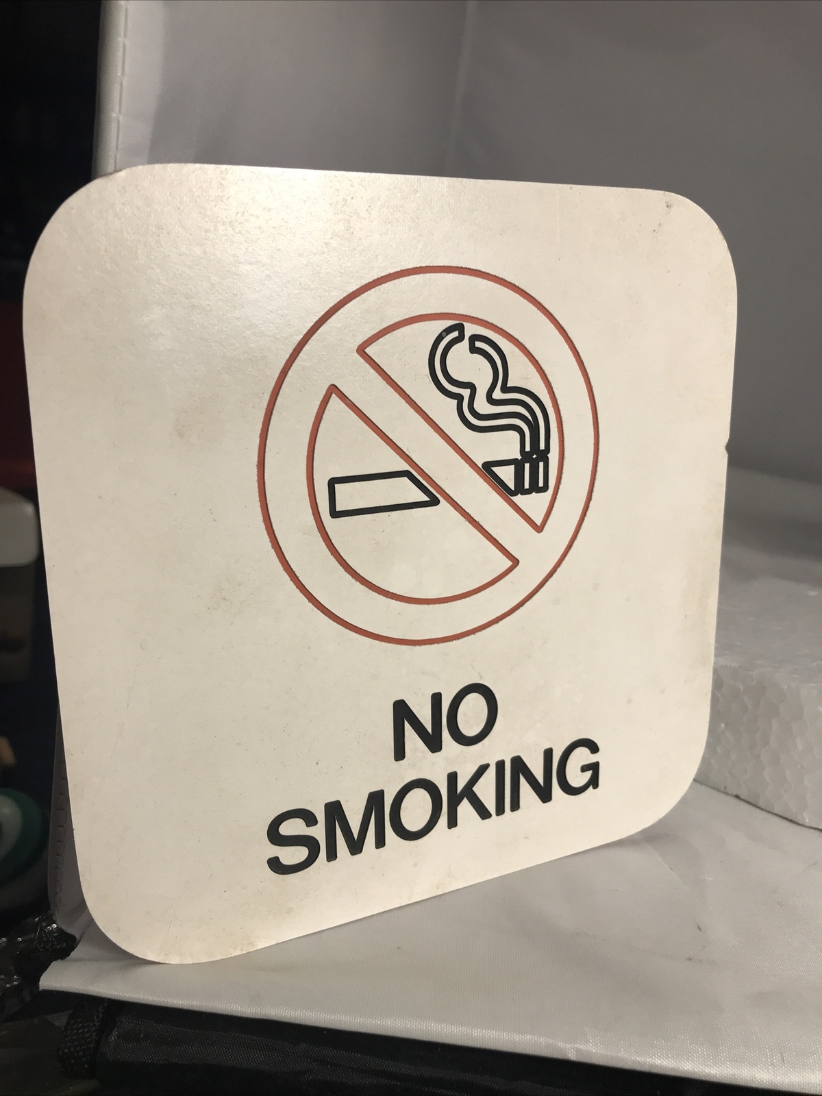 Vintage Sign NO SMOKING Old Gas Station Red & White Small 6”x6” F84
