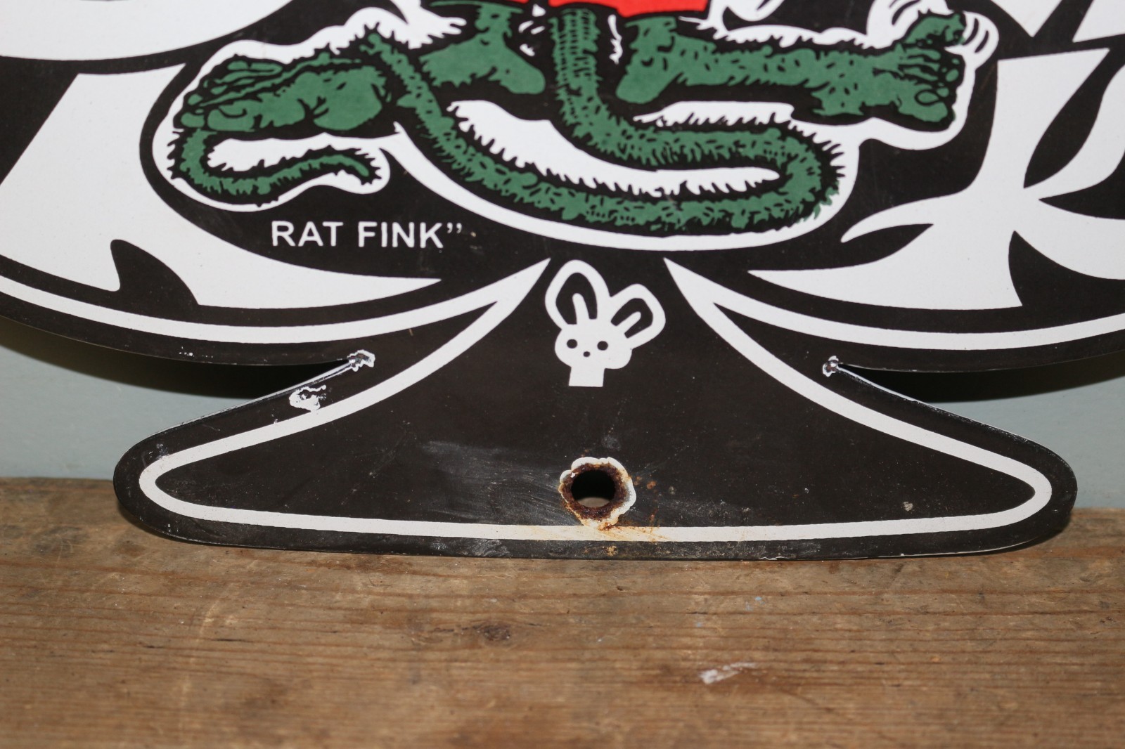 Vtg Rat Fink Hot Rod Muscle Car Psychedelic Gas Oil Dragster 12″ Porcelain Sign