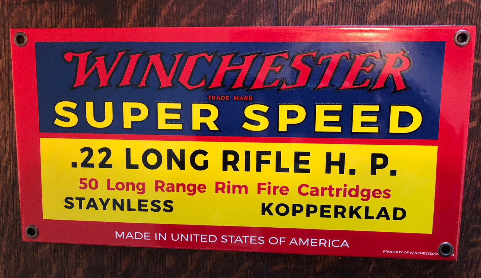 Winchester .22 H.P. Ammo Porcelain Sign Gun Shop Rim Fire