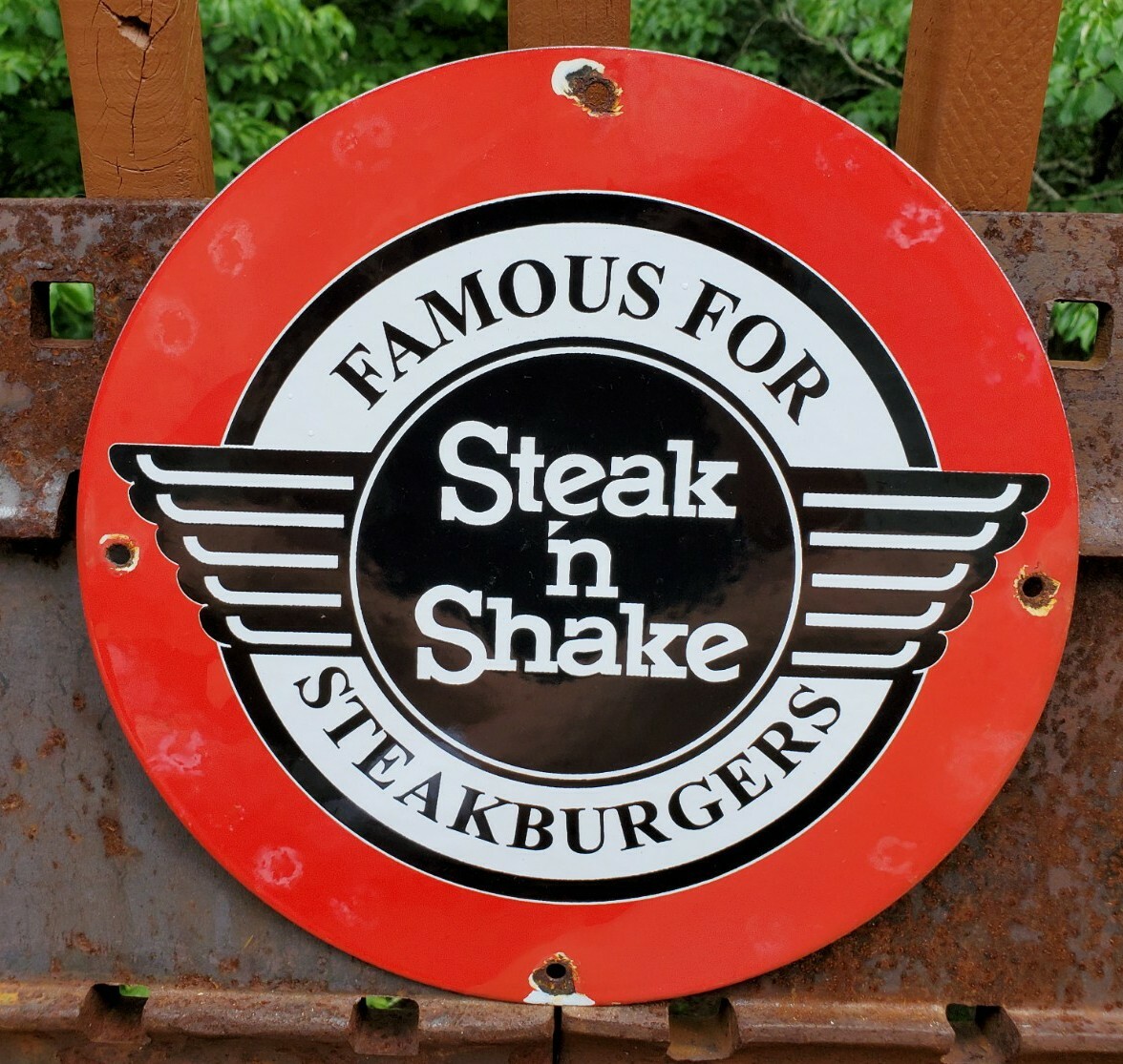 VINTAGE STEAK ‘N SHAKE PORCELAIN RESTAURANT FAST FOOD SIGN STEAKBURGERS