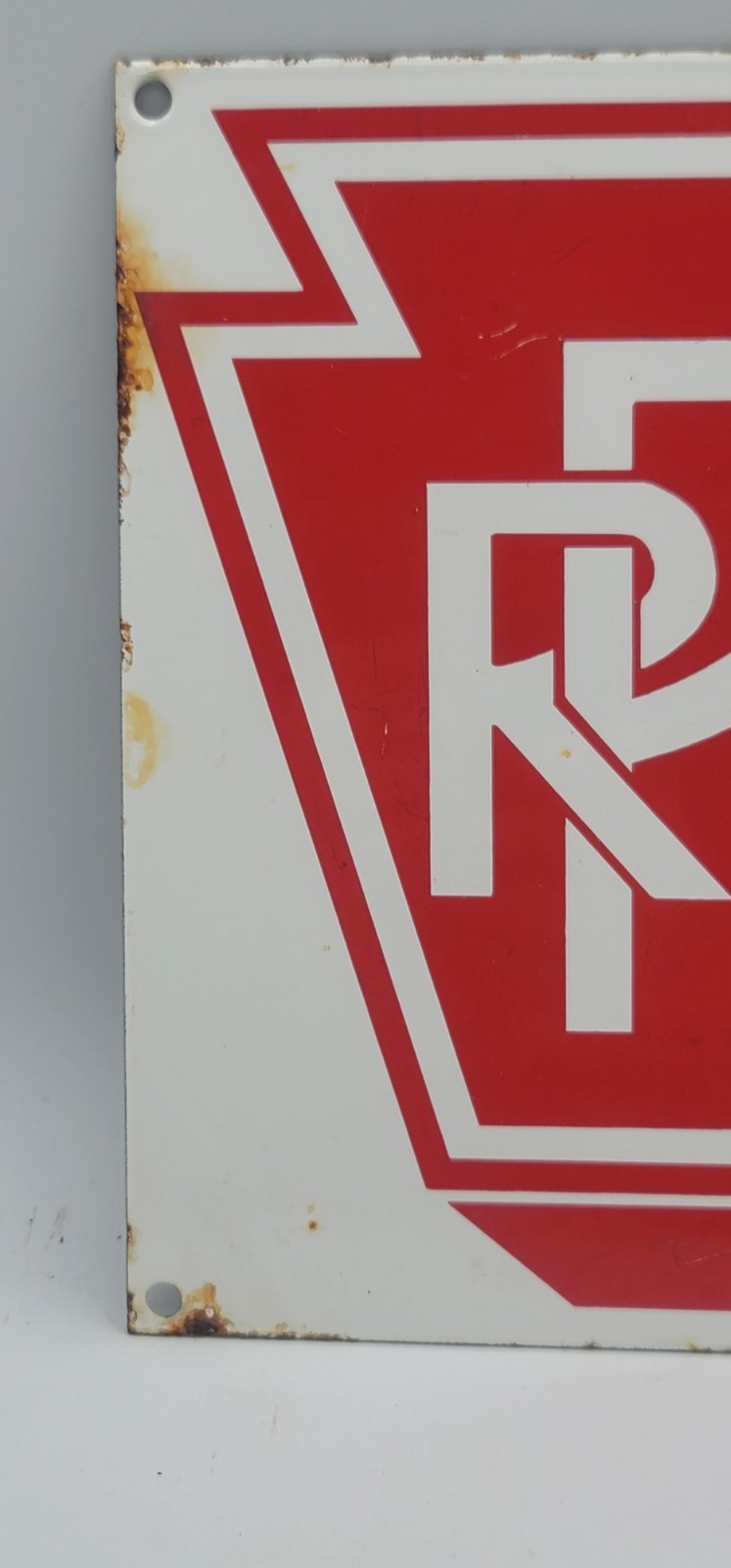 Vintage PRR Pennsylvania Railroad Railway Rustic Porcelain Enameled Metal Sign