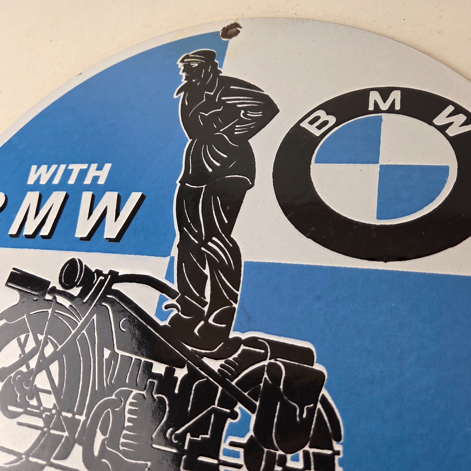 Vintage BMW Sign – Porcelain Metal Motorcycle Gas Pump Service Auto Sign