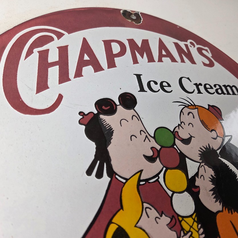 Vintage Chapman’s Ice Cream Sign – Porcelain Gas Pump Diner Store Sign