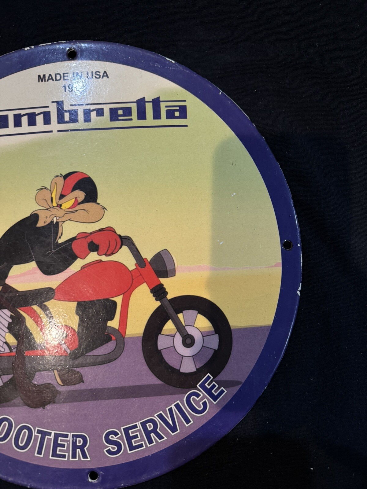 VINTAGE LAMBRETTA SCOOTER SERVICE ROAD RUNNER PORCELAIN GAS OIL STATION AD SIGN