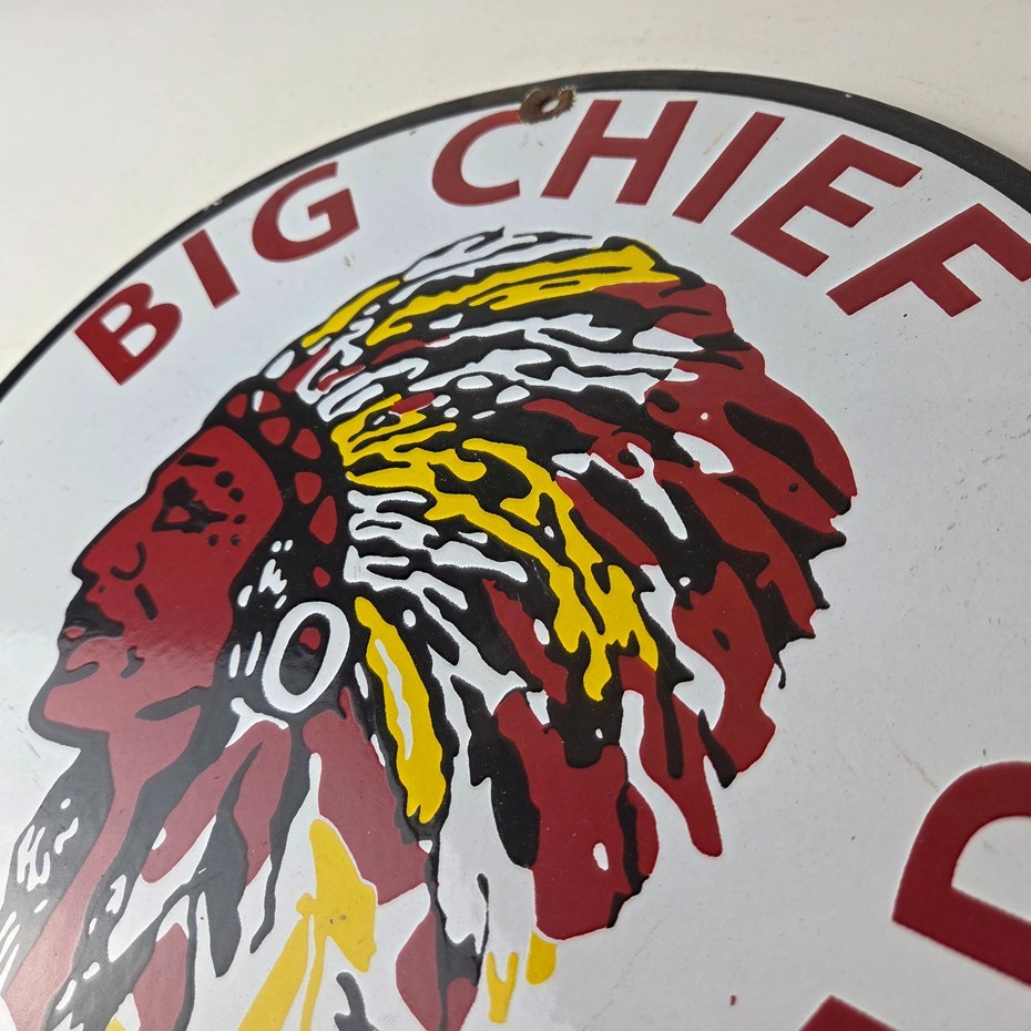Vintage Big Chief Bread Sign – White Bread Grocery Store Gas Pump Porcelain Sign