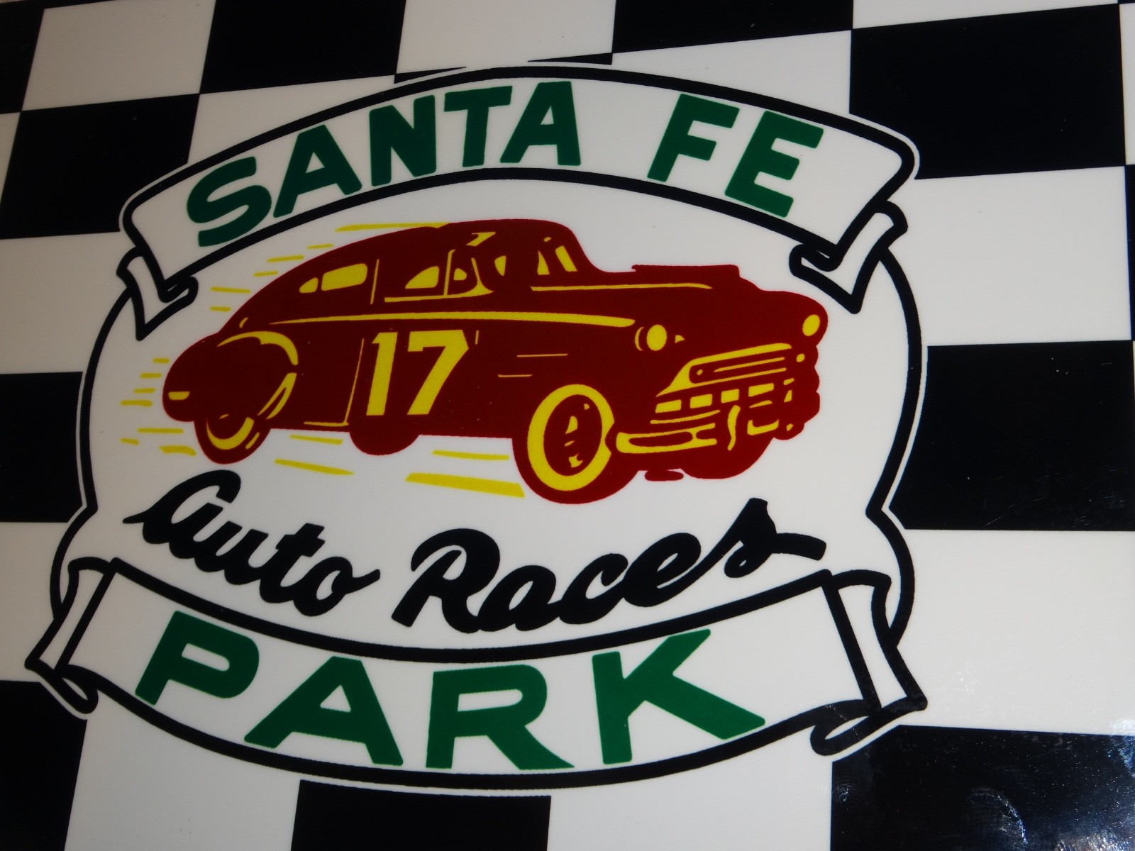 VINTAGE SANTA FE SPEEDWAY AUTO CAR, TRUCK RACES CHICAGO METAL GASOLINE OIL SIGN