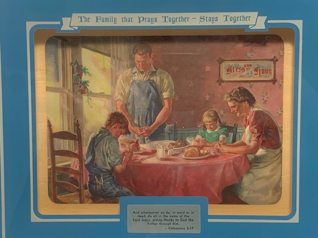 – 1963 SELF FRAMED FAMILY DINNER PRAYING FARMERS UNION CO-OP OIL CO MENNO S. DAK