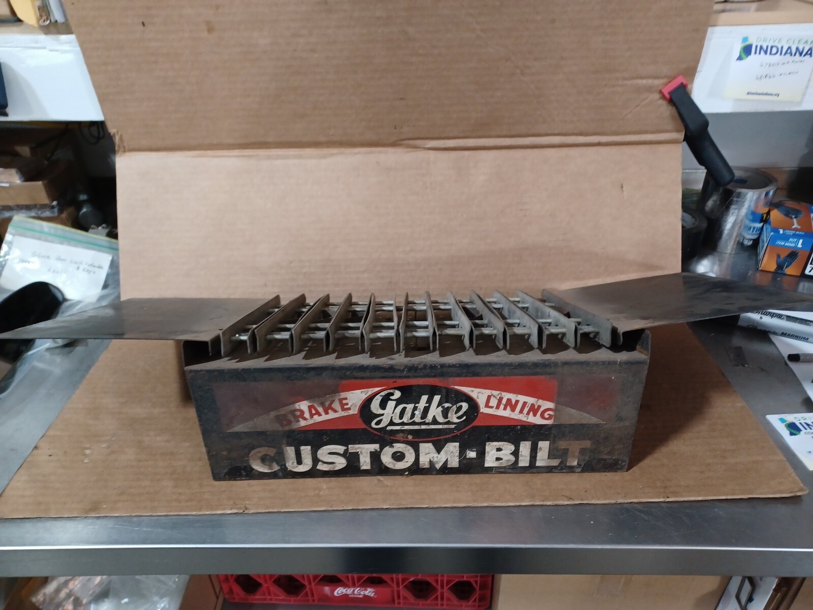 Vintage Gatke Brake Lining Metal Sign Auto Parts Dealer Counter Catalog Holder