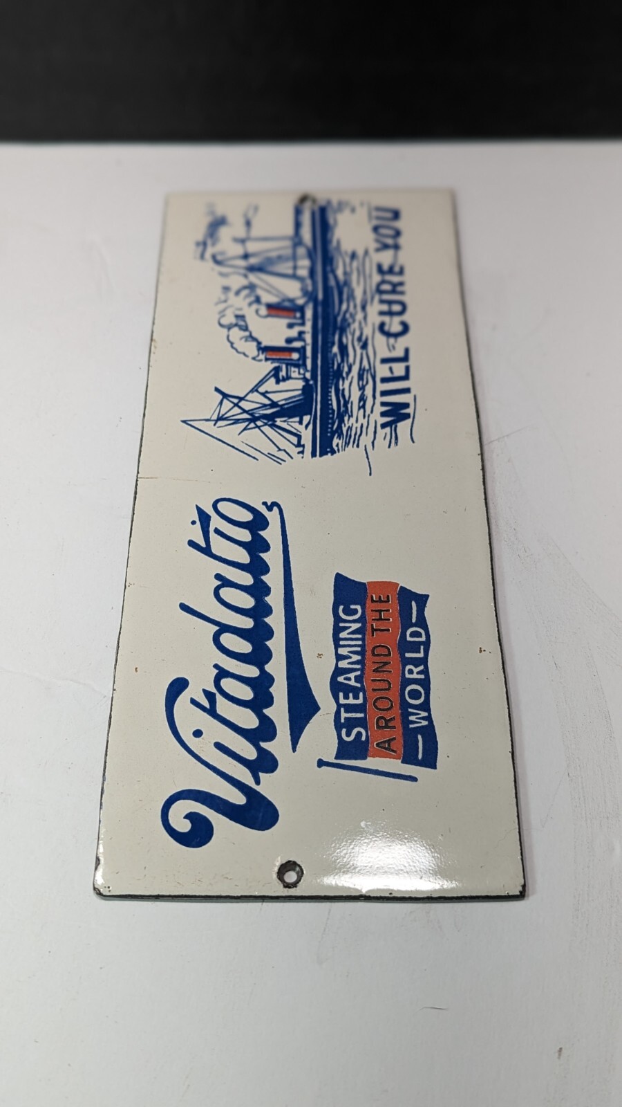 STEAM SHIP PORCELAIN SIGN VITADATIO BOAT ENGINES OIL LUBE GAS STATION