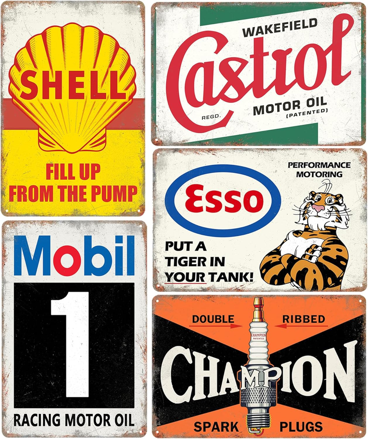 5 Pack Vintage Metal Tin Signs Garage Man Cave Bar Old Car Gas Oil Posters 8×12″