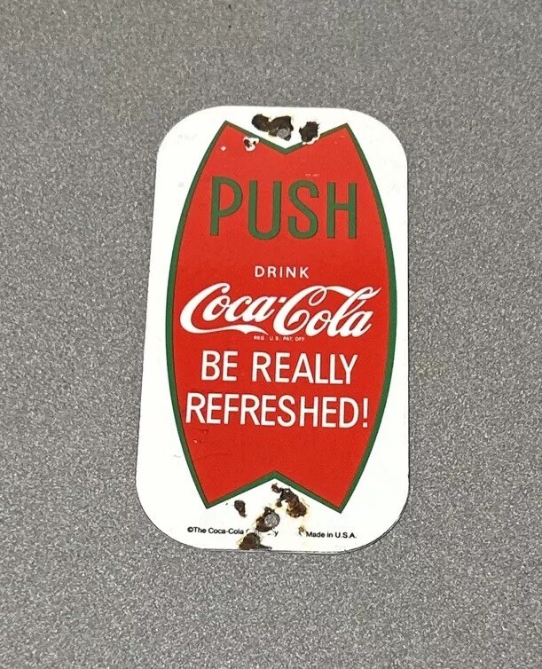 VINTAGE COKE COCA COLA POP DOOR PALM PUSH PORCELAIN SIGN CAR GAS AUTO OIL