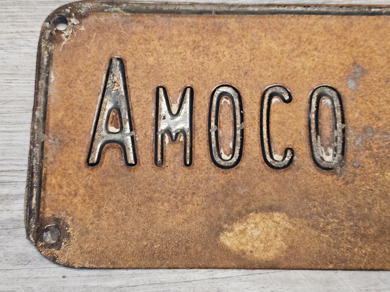 Amoco Production Company Metal Sign Advertisement Gas Oil 24″×5″ Vintage