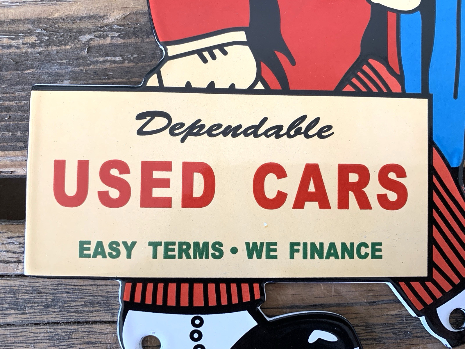 VINTAGE Dependable USED CARS DEALERSHIP 9.75×7″ OIL GAS STATION PORCELAIN SIGN