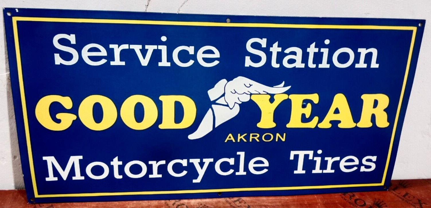 Good Year Motorcycles Tires Porcelain Enamel Sign 36 x 18 Inches 1 Sided
