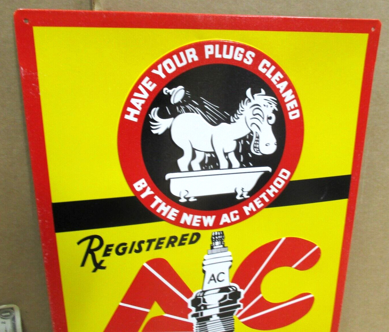 SPARK PLUGS – BIG SIGN – Cleaning Station – GAS OIL Repair Shop- DONKEY BATH TUB