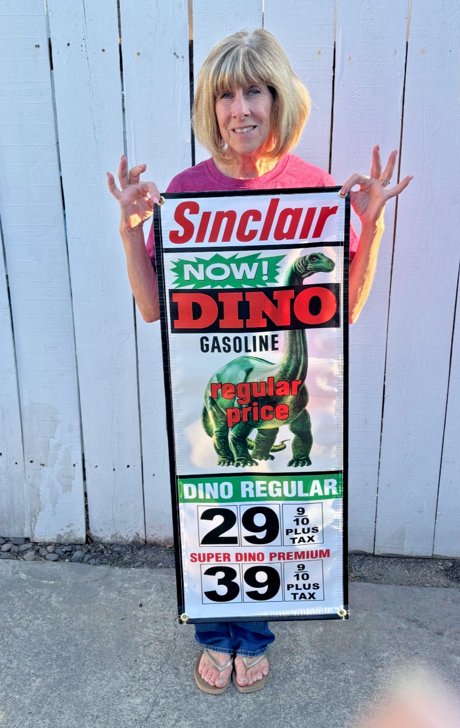 Sinclair Dino 40″x 16″ BANNER repro 4 Garage, Man Cave, Gas”History on the Wall”