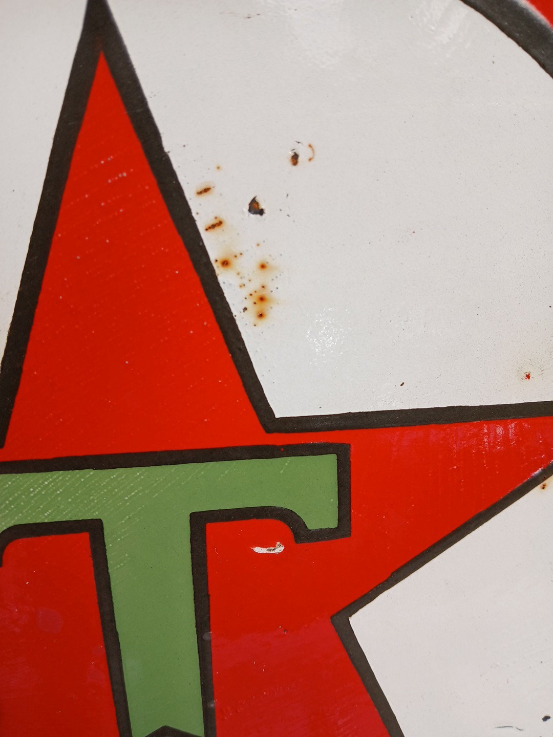 Large Rare Vintage Texaco Star Gasoline Double Sided Heavy Porcelain Metal Sign