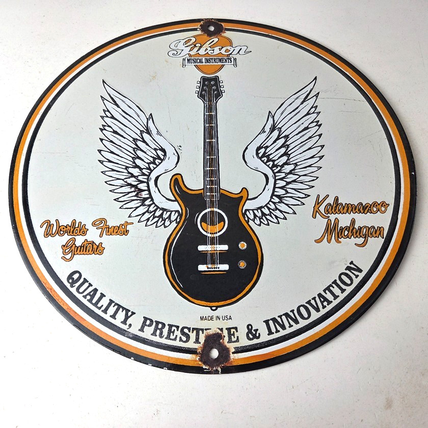 Vintage Gibson Guitars – Acoustic Electric Bass Store Porcelain Gas Station Sign