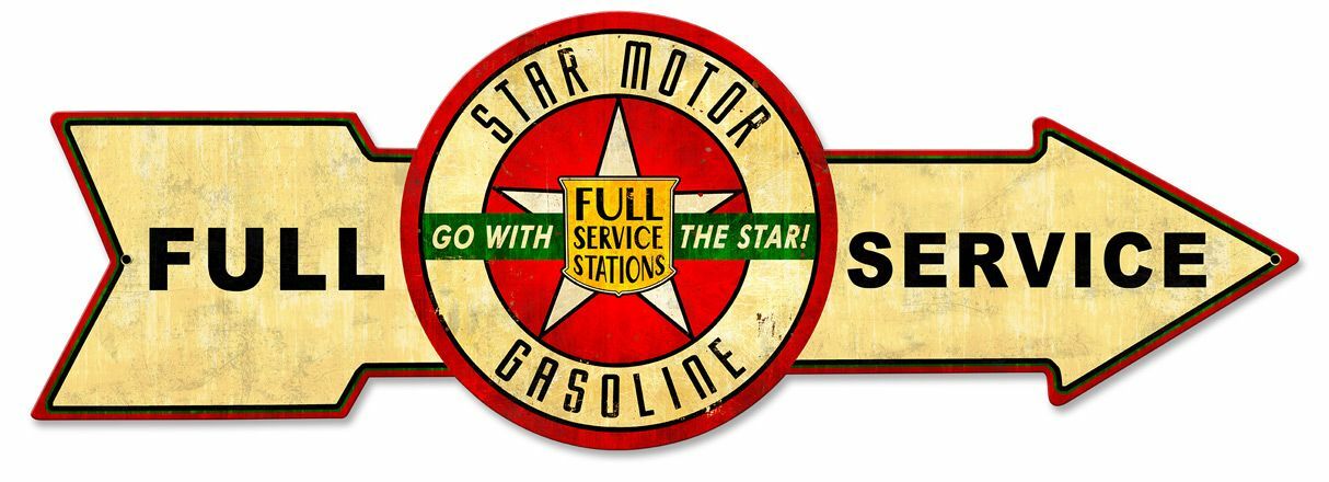 STAR MOTOR FULL SERVICE ARROW 32″ HEAVY DUTY USA MADE METAL GAS ADVERTISING SIGN