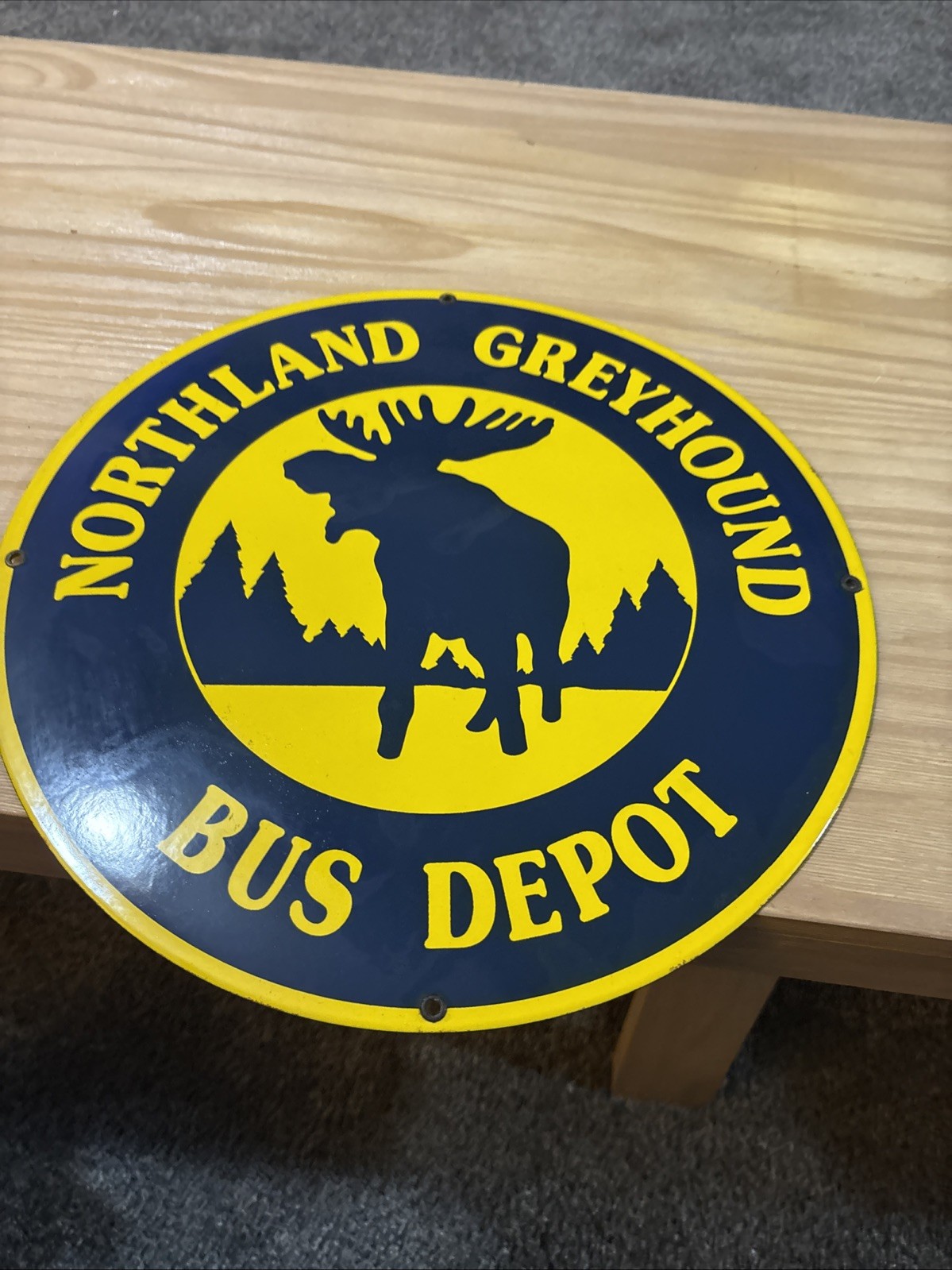 #13-NOS Vintage 1950’s Northland Greyhound Bus Depot Porcelain Enameled Sign 14”
