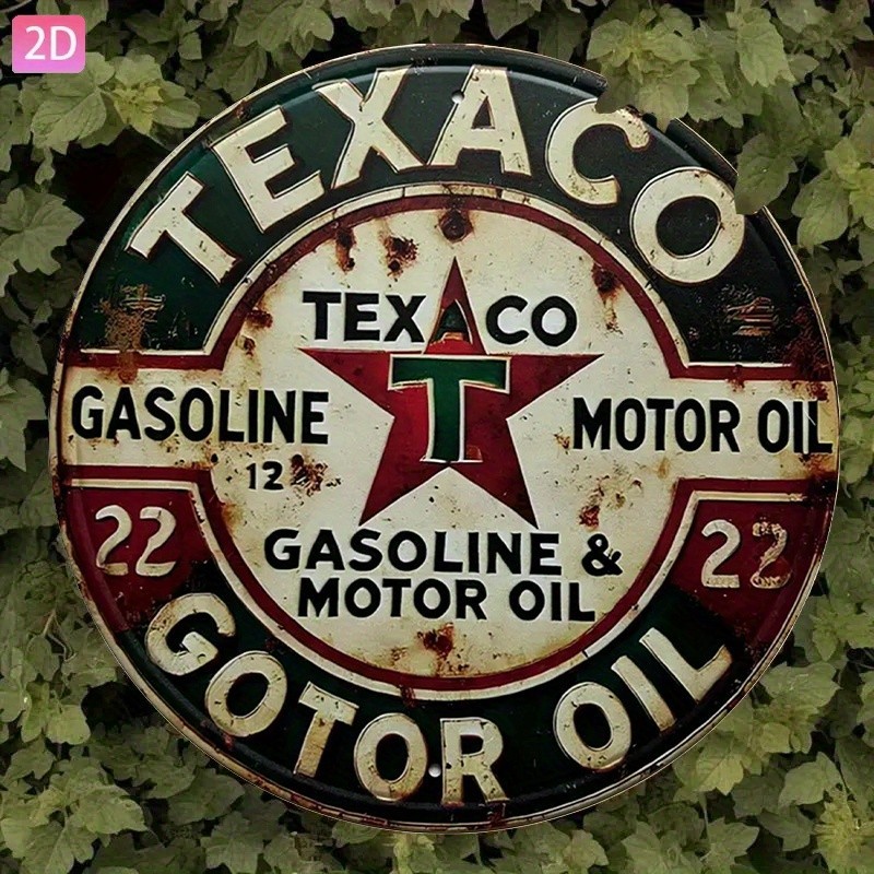 Vintage Rustic Garage Texaco Gasoline Motor Oil Metal Sign Man Cave Decor Plaque