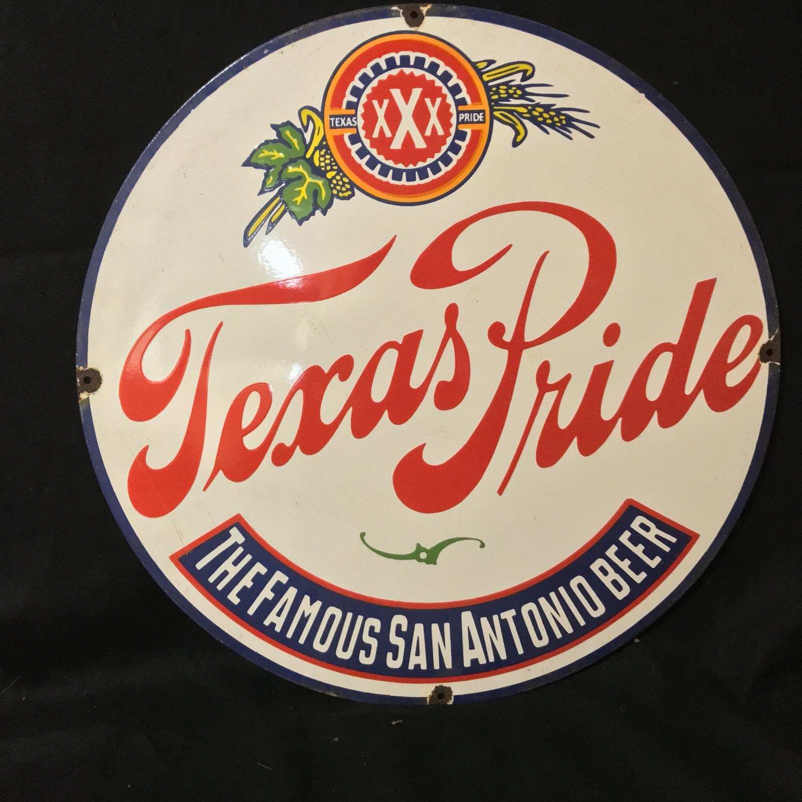 TEXAS PRIDE BEER ADVERTISING PORCELAIN ENAMEL SIGN 30 IN ROUND SINGLE SIDE X