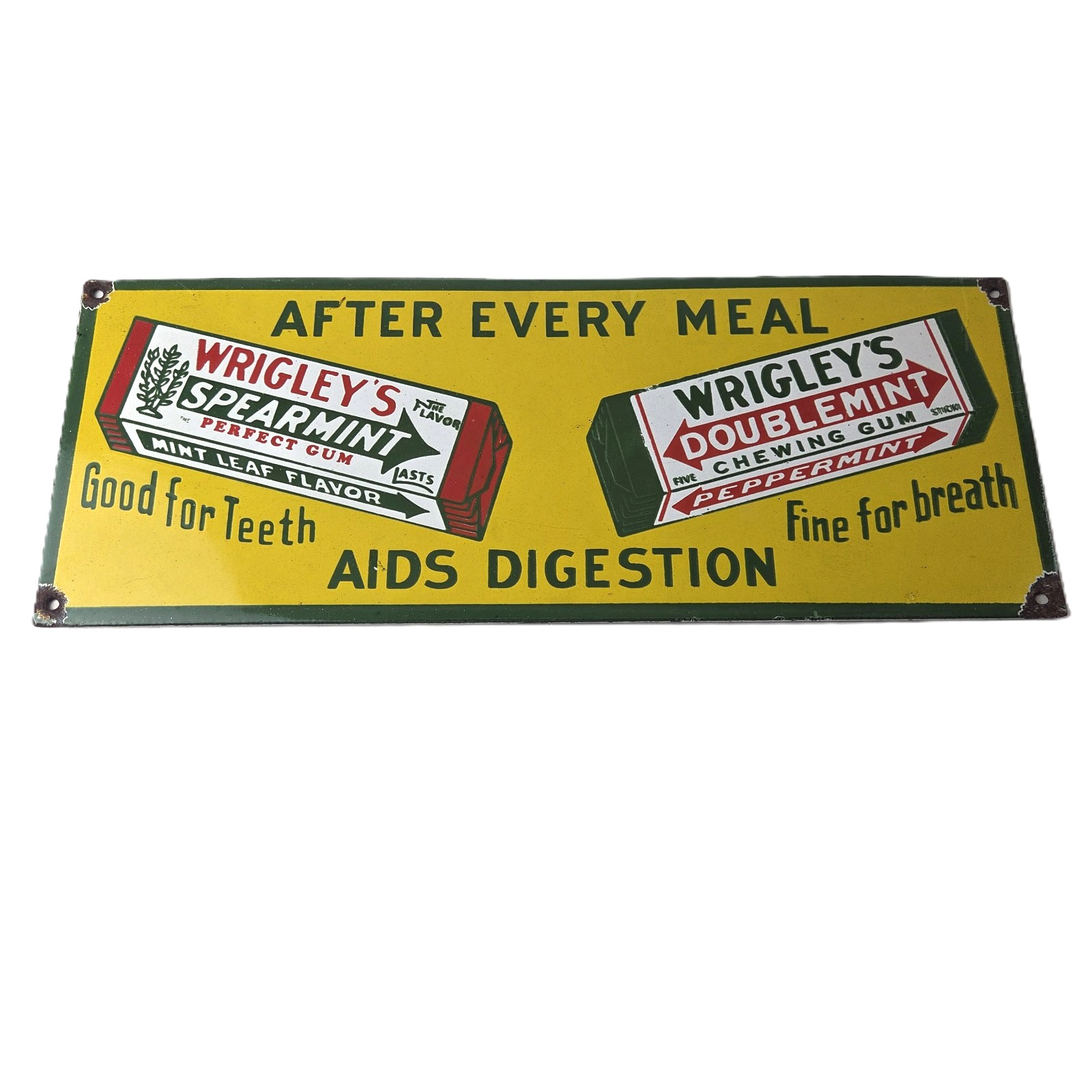 Vintage Wrigley Chewing Gum Sign – Porcelain Spearmint Advertising Gas Pump Sign