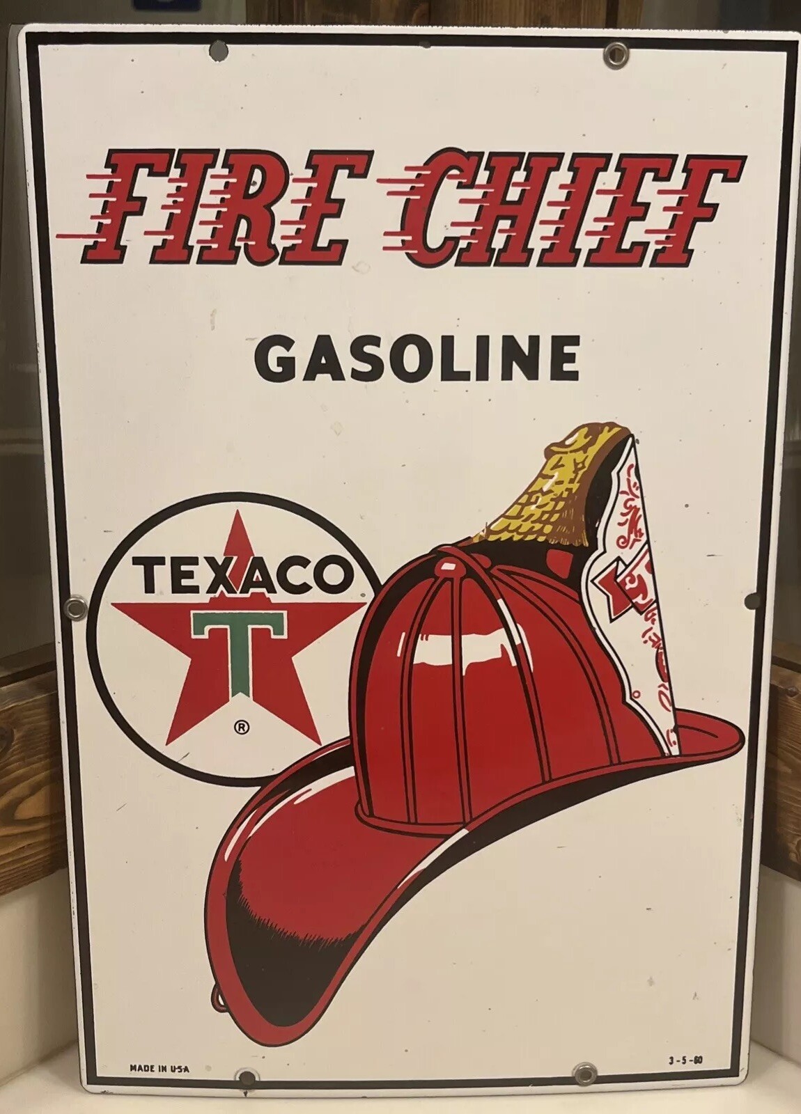 Texaco Fire Chief 1960 Porcelain Gas Pump Plate Sign Gas & Oil Texas