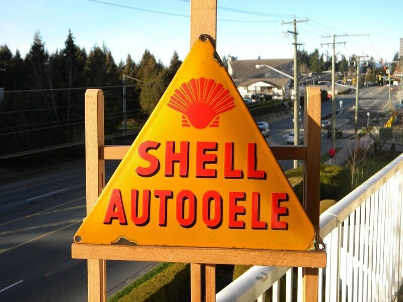 VINTAGE SHELL AUTO OELE PORCELAIN METAL SIGN 10-1/2″ x 10-1/2″ GAS OIL PUMP CAR
