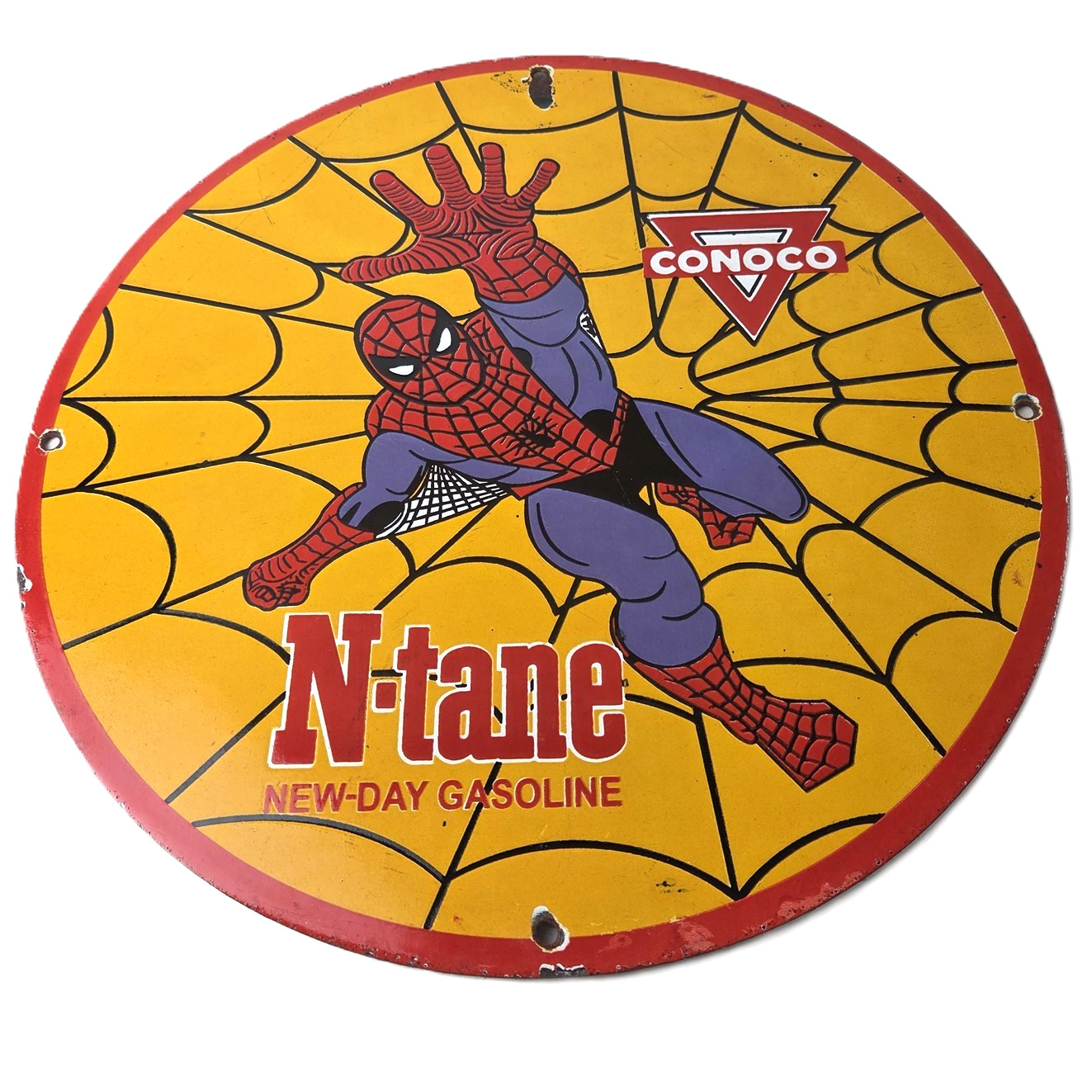 Vintage Conoco Gasoline Porcelain Sign – Spiderman Marvel Comics Gas Pump Sign
