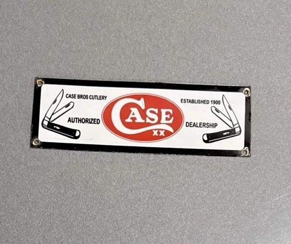 VINTAGE 12” CASE KNIVES EQUIPMENT PORCELAIN SIGN CAR GAS OIL TRUCK MOTORCYCLE