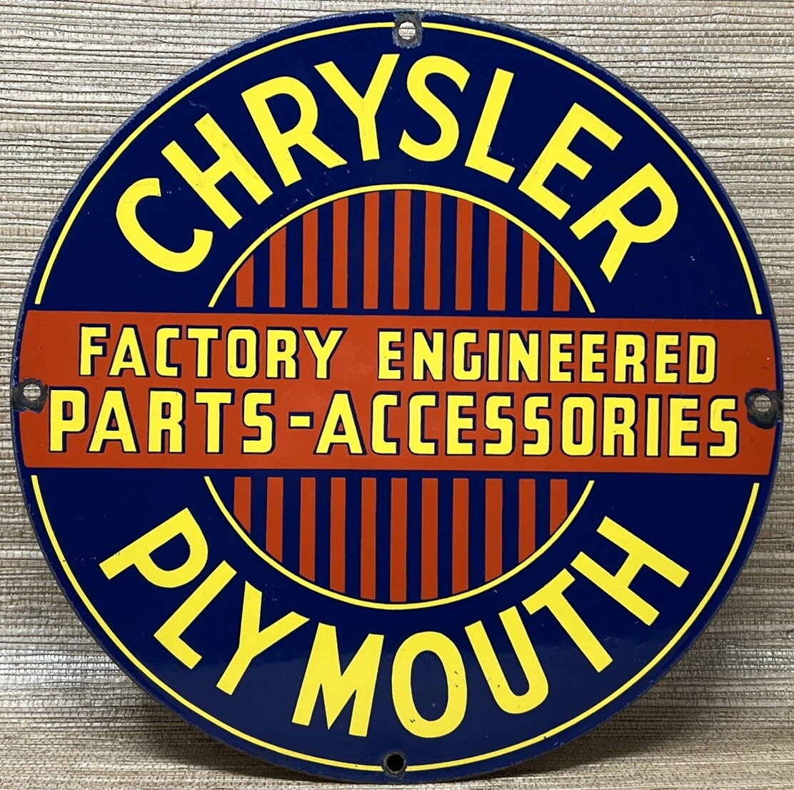 VINTAGE CHRYSLER PORCELAIN SIGN GENERAL MOTORS DEALERSHIP GAS OIL PLYMOUTH MOPAR