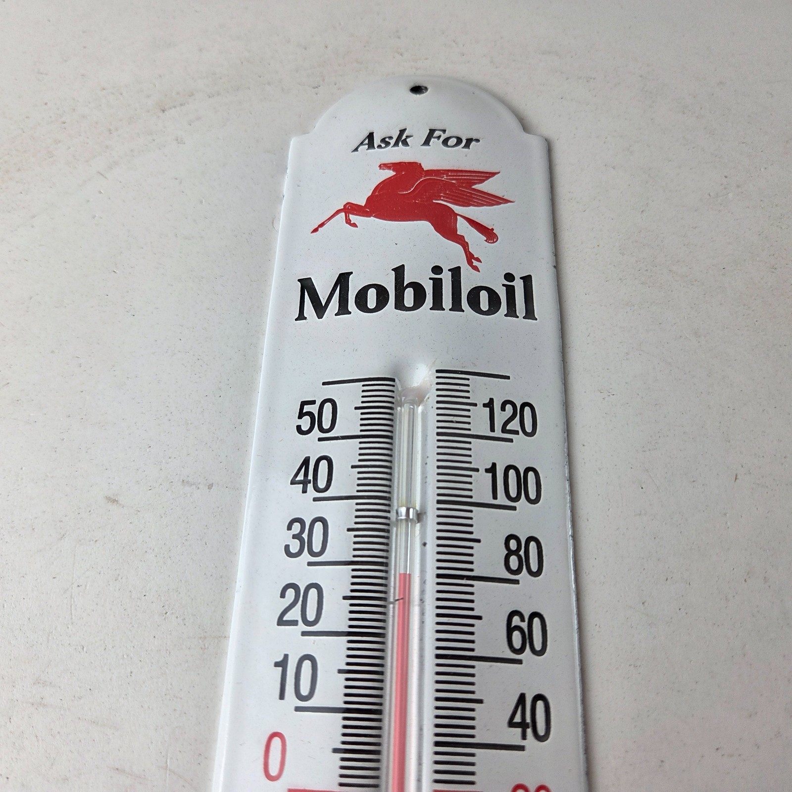 Vintage Mobilgas Sign – Gas Service Pump Ad Sign on Porcelain Thermometer