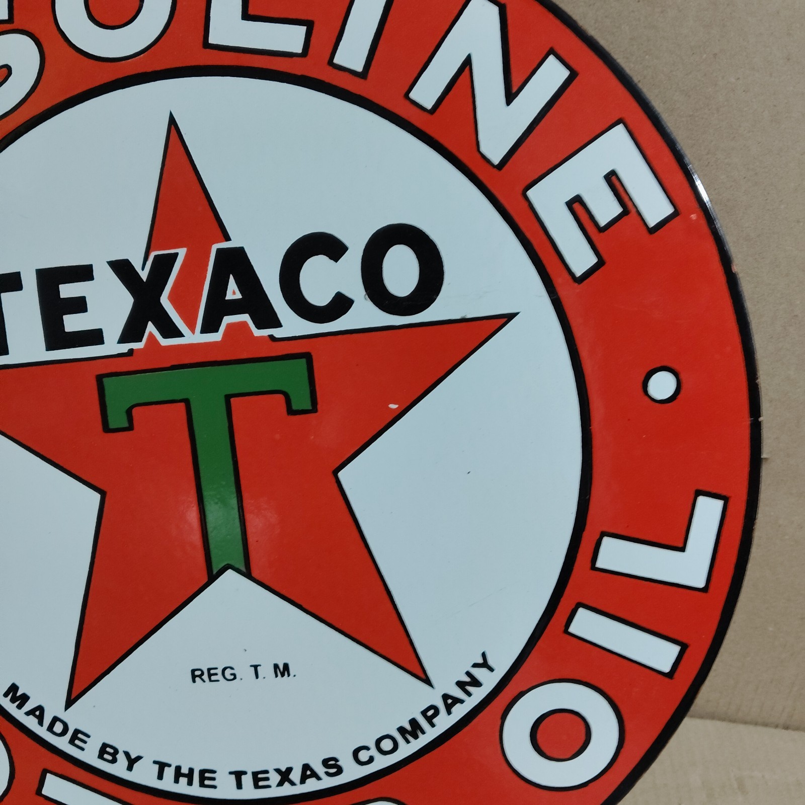 Texaco Gasoline Motor Oil Porcelain Enamel Sign 19.5 x 17 Inches 2 Sided