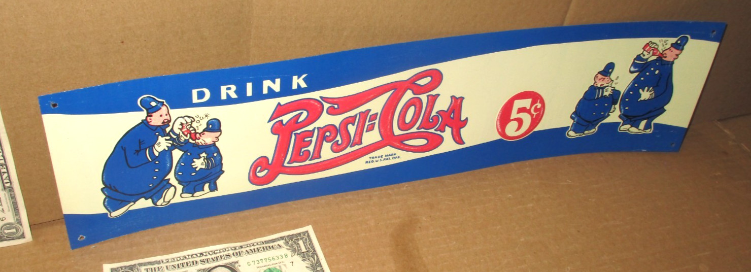 PEPSI-COLA -Shows Two Cops PEPSI & PETER -5c COUNTRY STORE Gas Station 1940 Sign