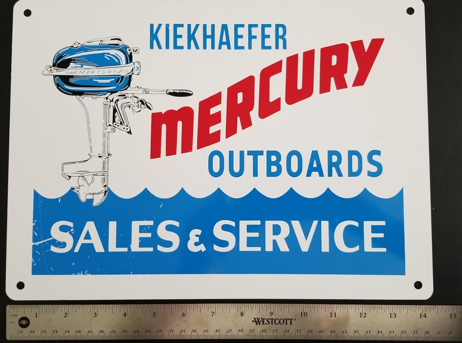 KIEKHAEFER MERCURY OUTBOARD SALES & SERVICE SIGN BOATING ADVERTISING SIGN 14X10″