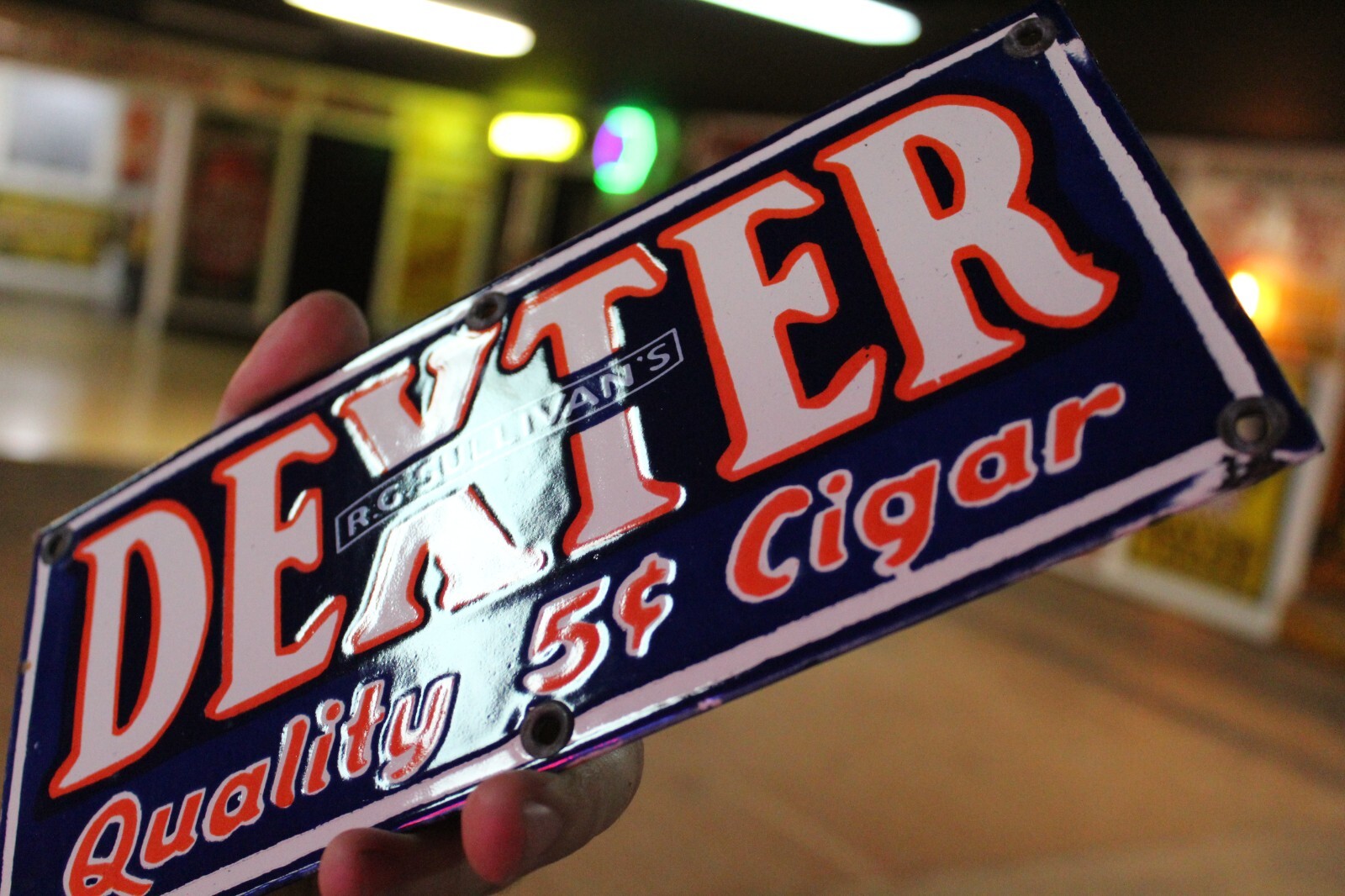DEXTER R.G. SULLIVAN’S 5 CENT CIGAR DEALER PORCELAIN SIGN TOBACCO PIPE GAS OIL