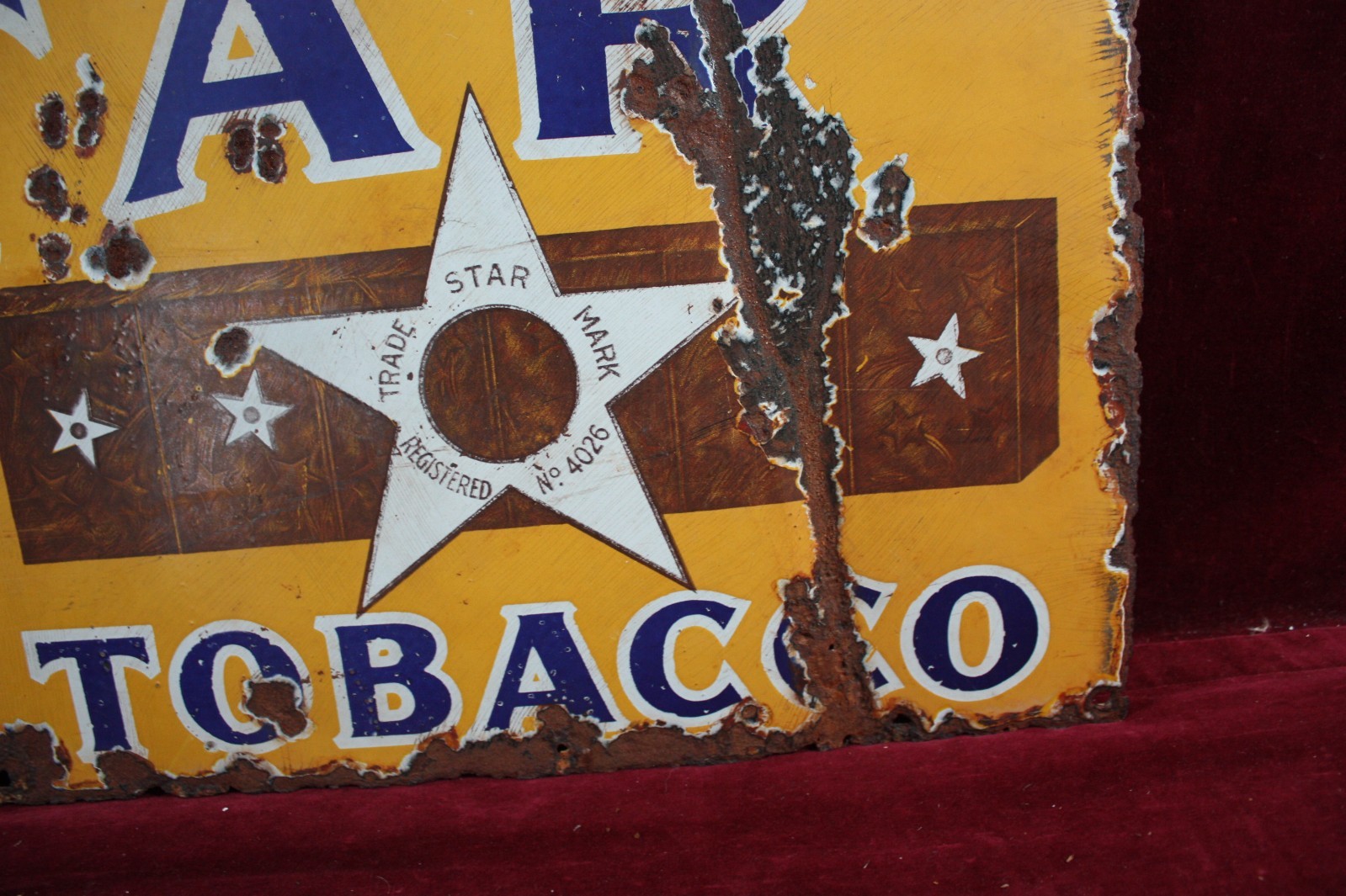 * ANTIQUE STAR TOBACCO PORCELAIN SIGN EARLY GENERAL STORE SURVIVOR 1920 1930 *