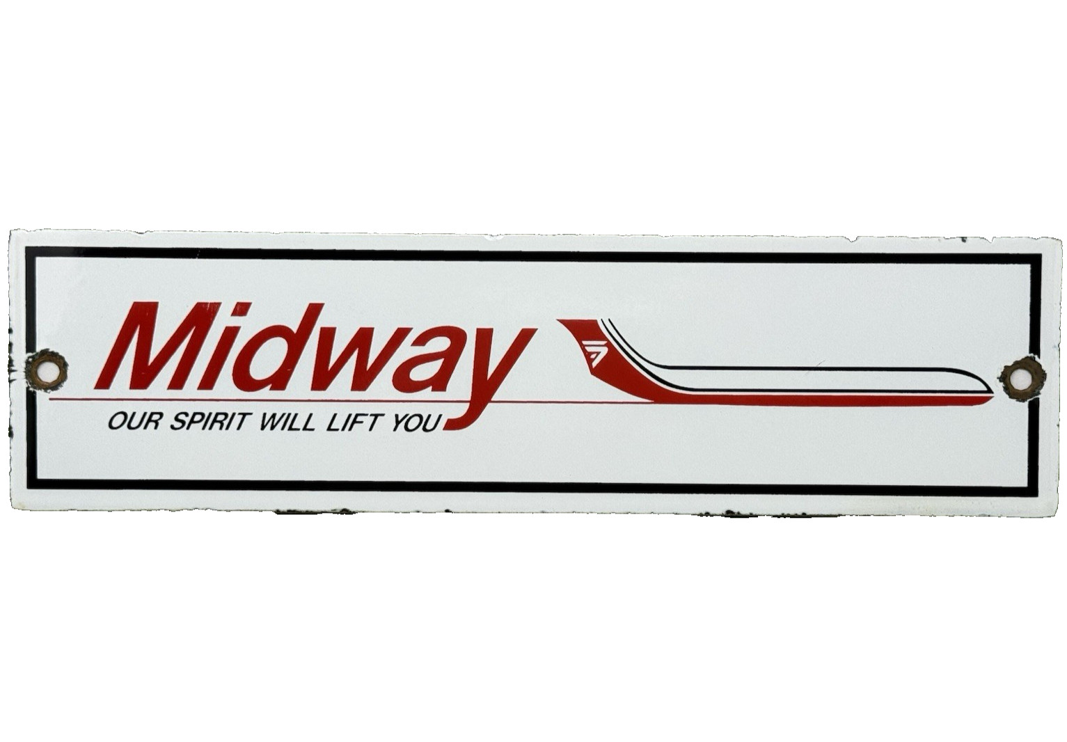 VINTAGE MIDWAY AIRWAYS PORCELAIN SIGN OIL GAS AVIATION HANGAR PLANE AIRPORT