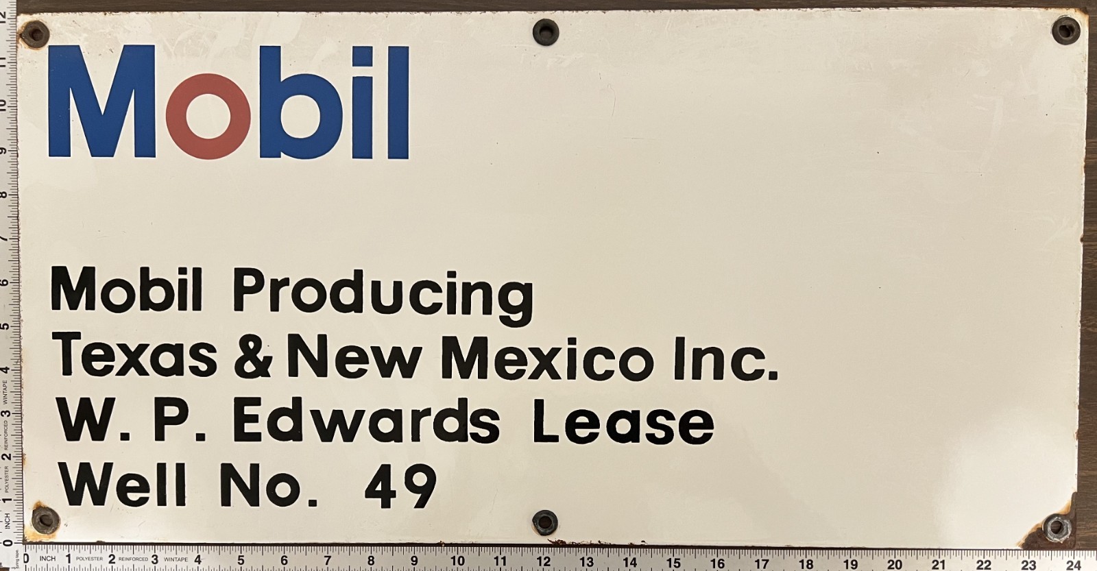 Vintage Porcelain Oil Field Sign – Mobil Producing Texas & New Mexico Inc