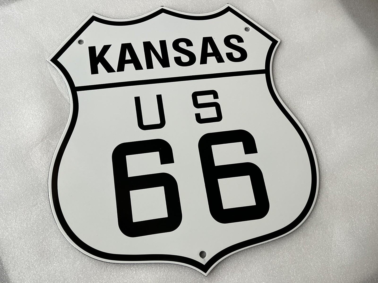 13 Inch KANSAS Route 66 PORCELAIN SIGN Die Cut Shield Road Sign Very Heavy