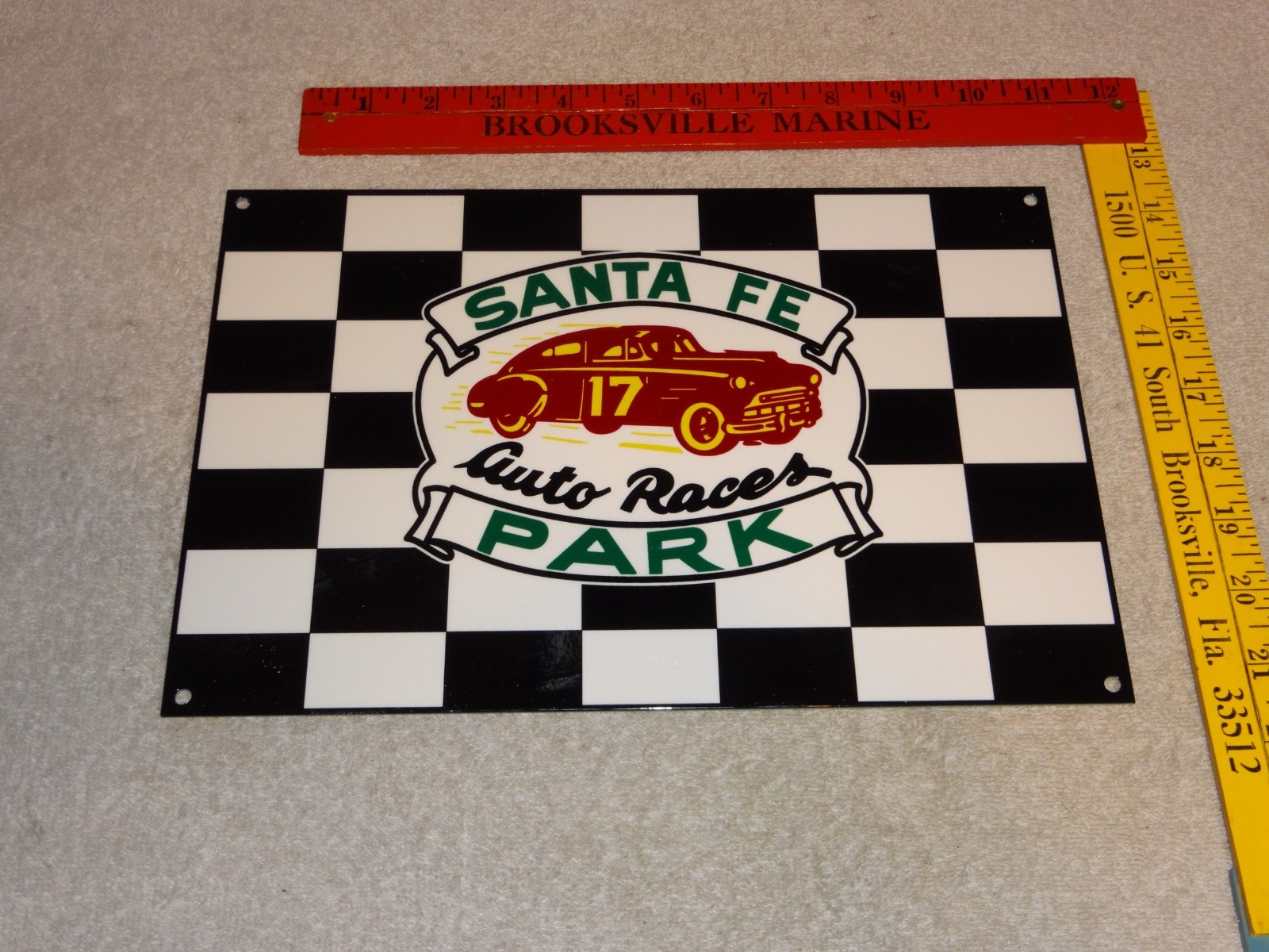 VINTAGE SANTA FE SPEEDWAY AUTO CAR, TRUCK RACES CHICAGO METAL GASOLINE OIL SIGN