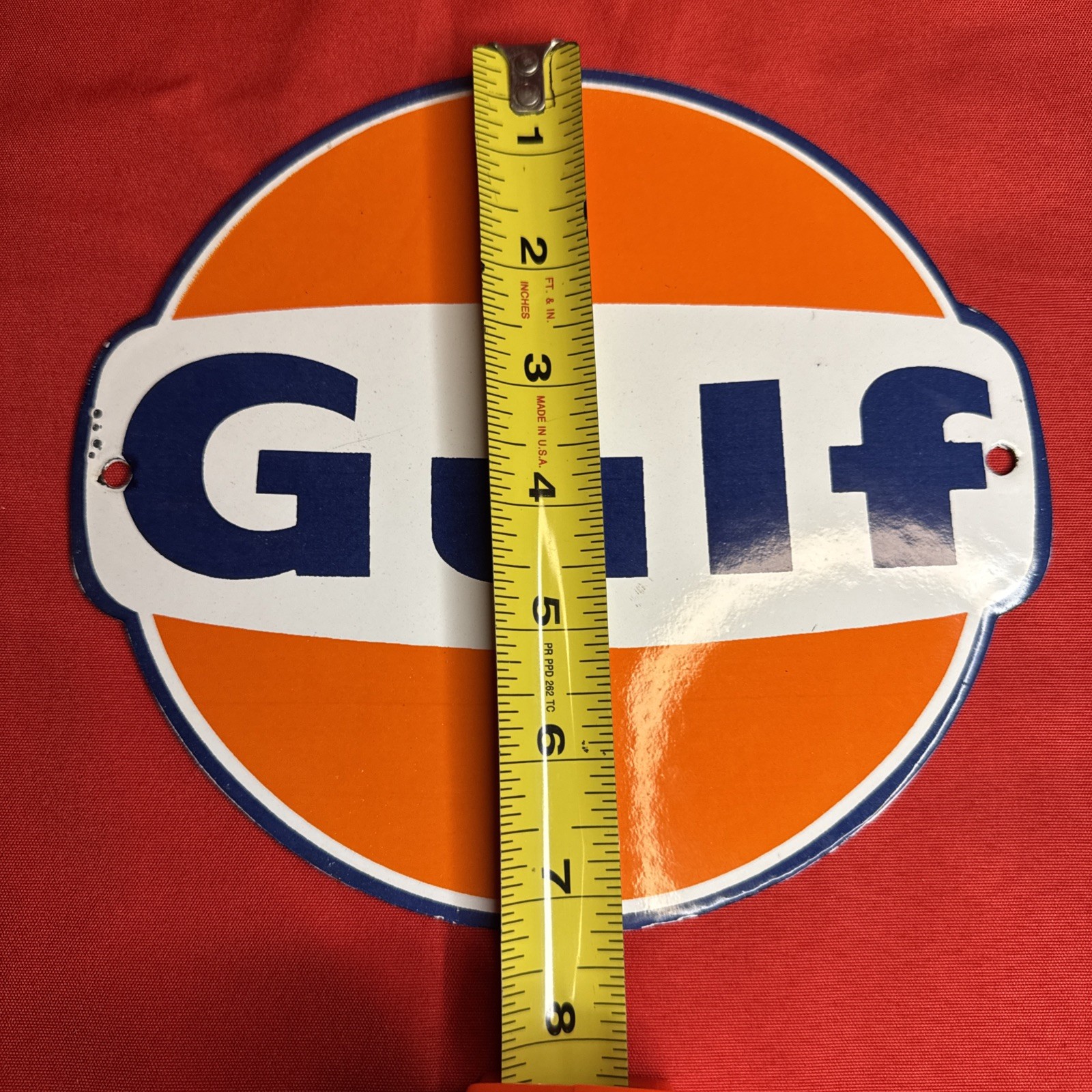 Porcelain Gulf Dog Ear Enamel Gas Station Metal Sign Plate Size 8″ x 7.25″ Oil
