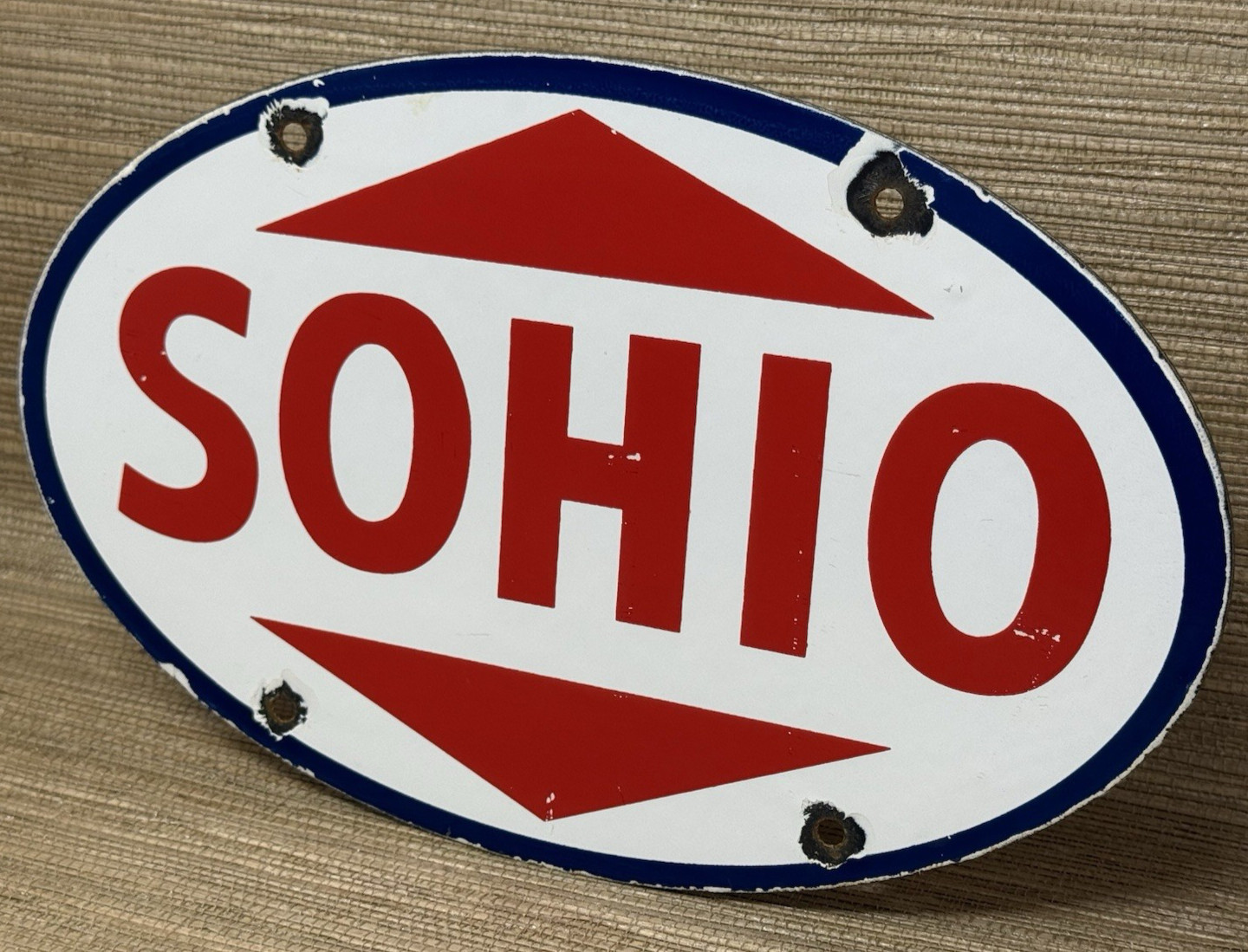VINTAGE SOHIO GASOLINE PORCELAIN SIGN GAS STATION MOTOR OIL PUMP PLATE ESSO