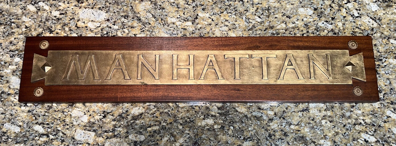 Vintage Manhattan New York Sign Bronze Metal & Wood LARGE HUGE NY City 44” 19lbs
