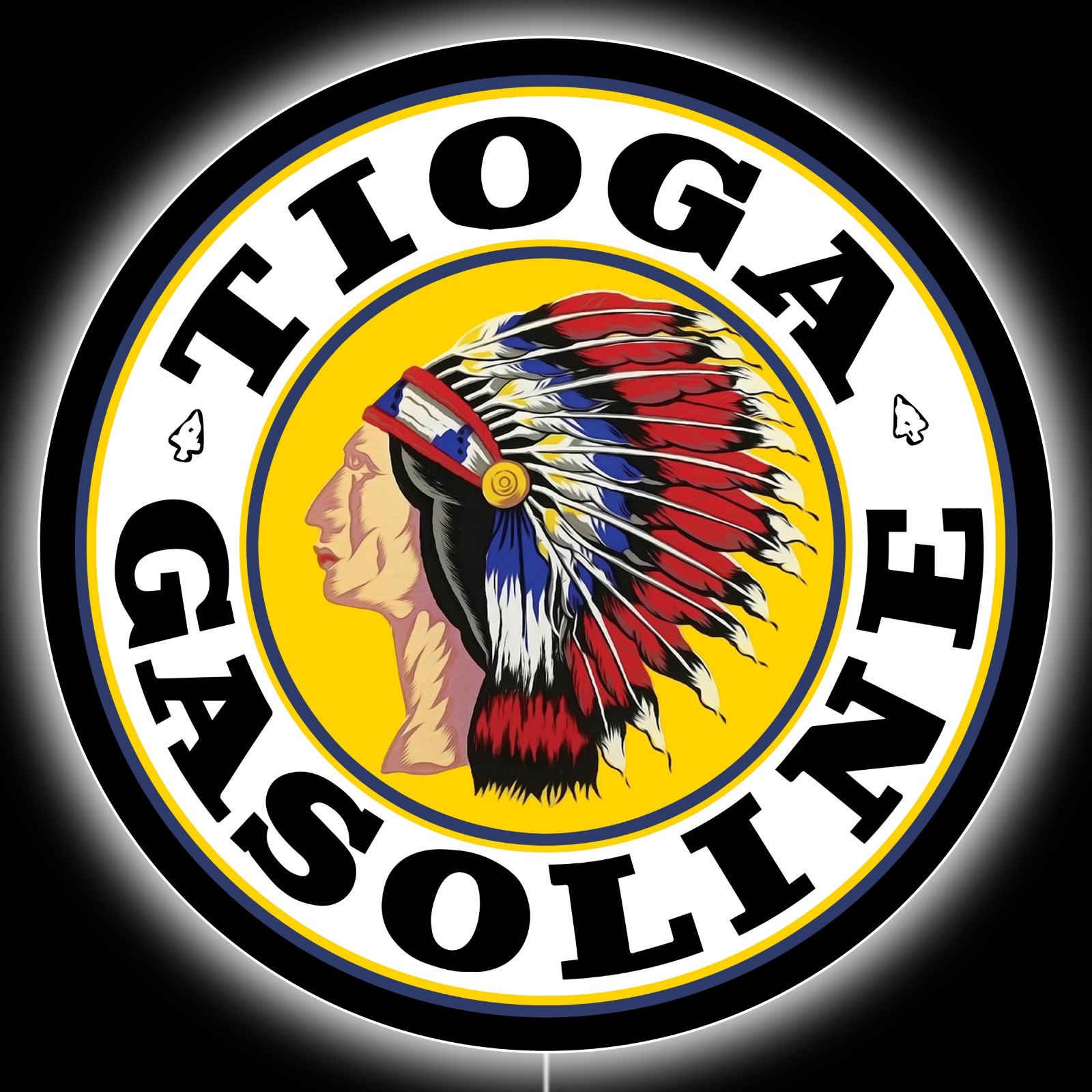 Tioga Gasoline Service Station Style LED Hanging Lighted Sign: 36″ Dia. Round
