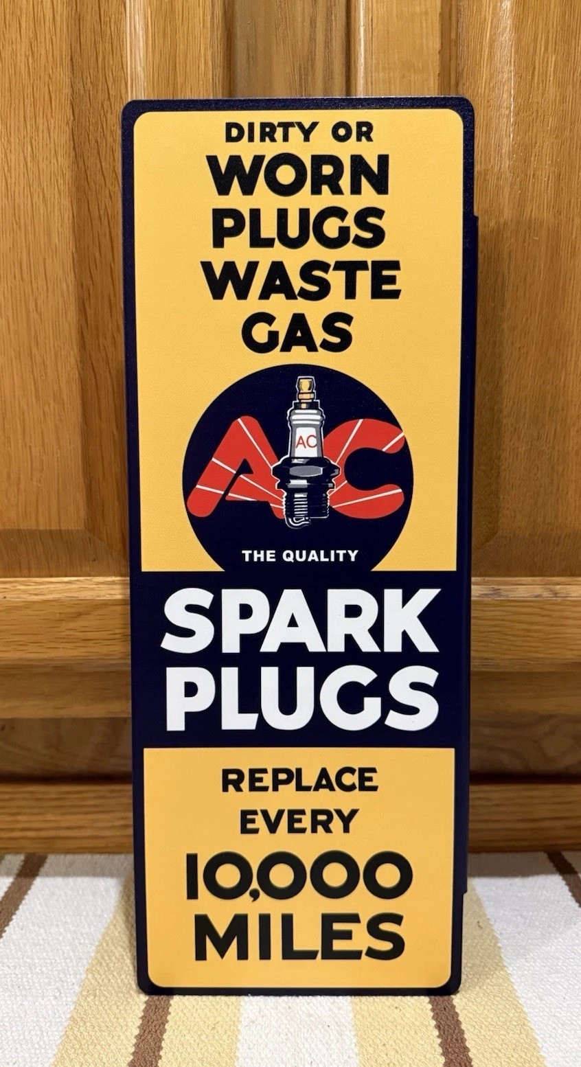 AC Spark Plugs Flange Sign Metal Double Sided Garage Vintage Style Wall Decor 1